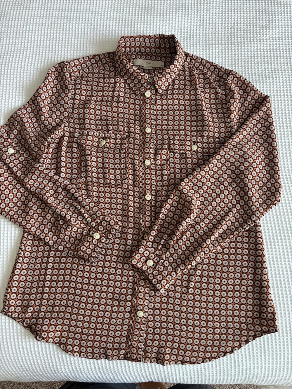 Loft Women’s Long-Sleeve Brown Geo Print blouse
